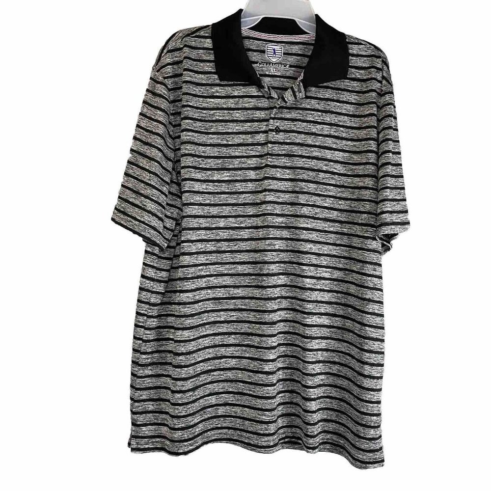 Golf America Polo Shirt Men’s Size XL Grey Black Stripes Short Sleeve Sports‎